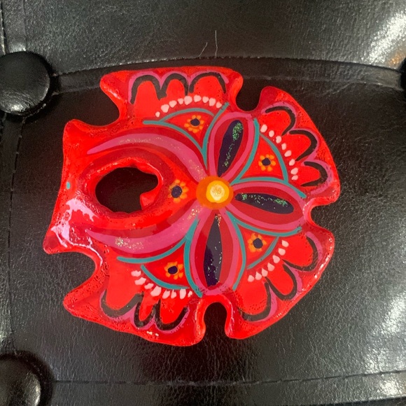 MEXICANA Other - Mexico Talavera Sand Dollar Hot Red & Black Hand Painted Mexican Floral